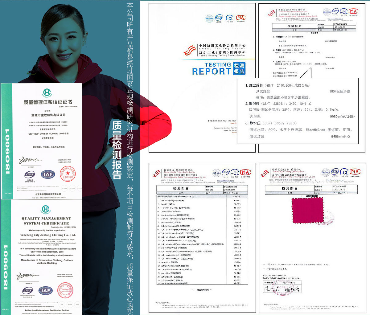 新款沖鋒衣定制面料檢測證書(shū)