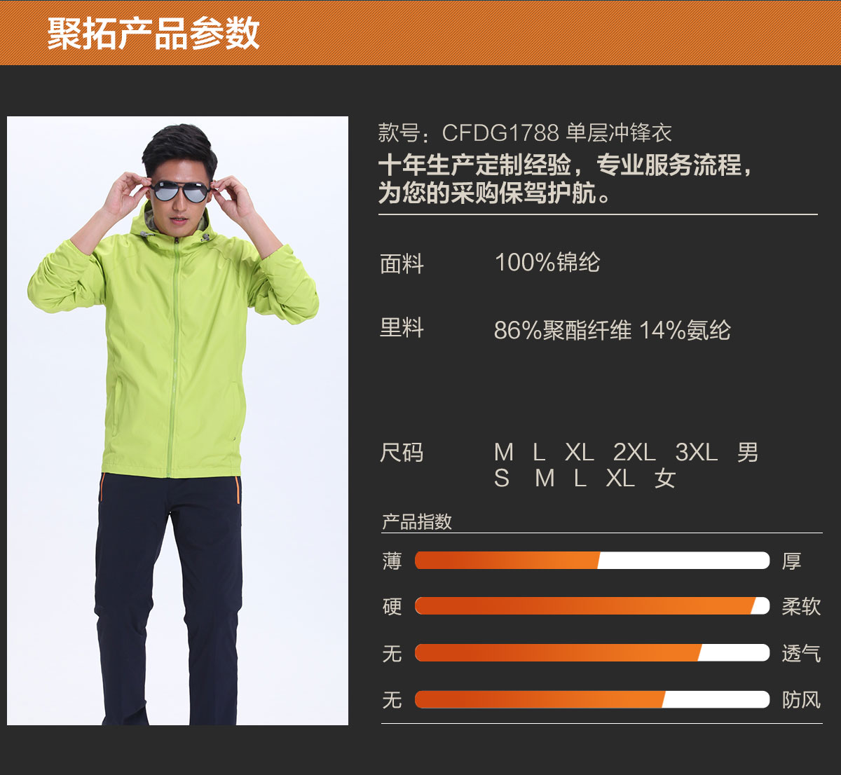 男女款企業(yè)沖鋒衣詳細參數