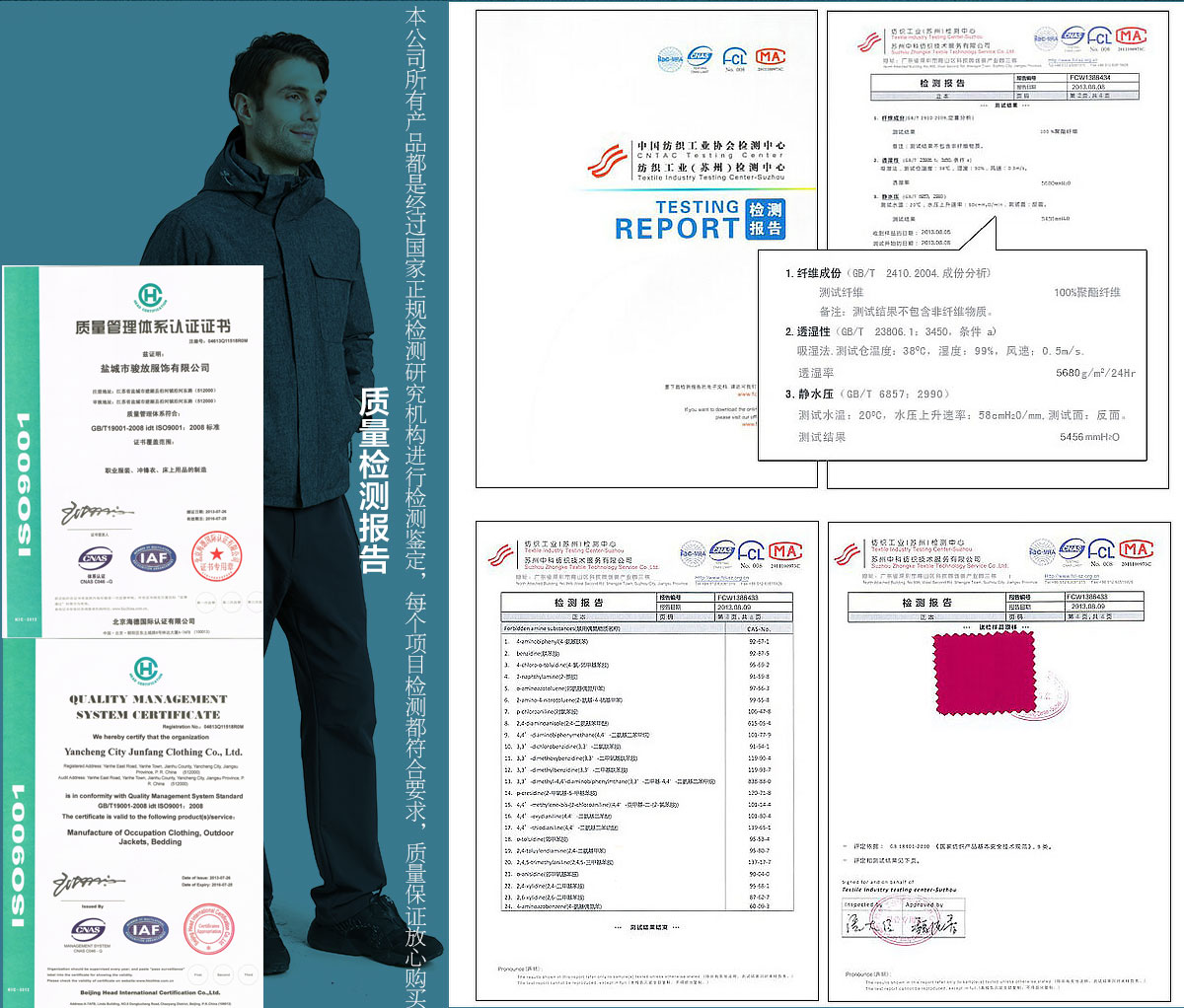 高檔沖鋒衣品牌面料檢測證書(shū)