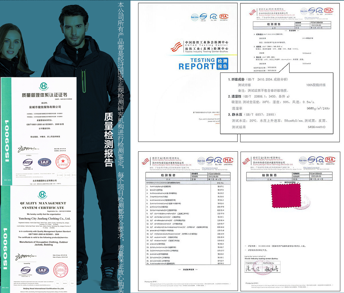 男女同款鋒衣面料檢測證書(shū)