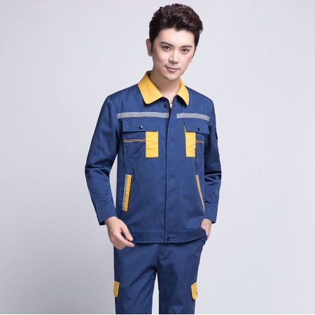 蟹青拼黃色汽車(chē)維修工作服 