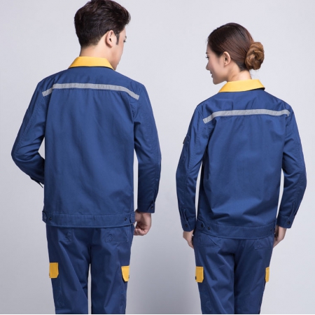 蟹青拼黃色汽車(chē)維修工作服 