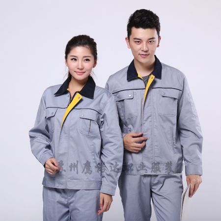 卡其拼藏青滌棉紗卡長(cháng)袖工衣AC109